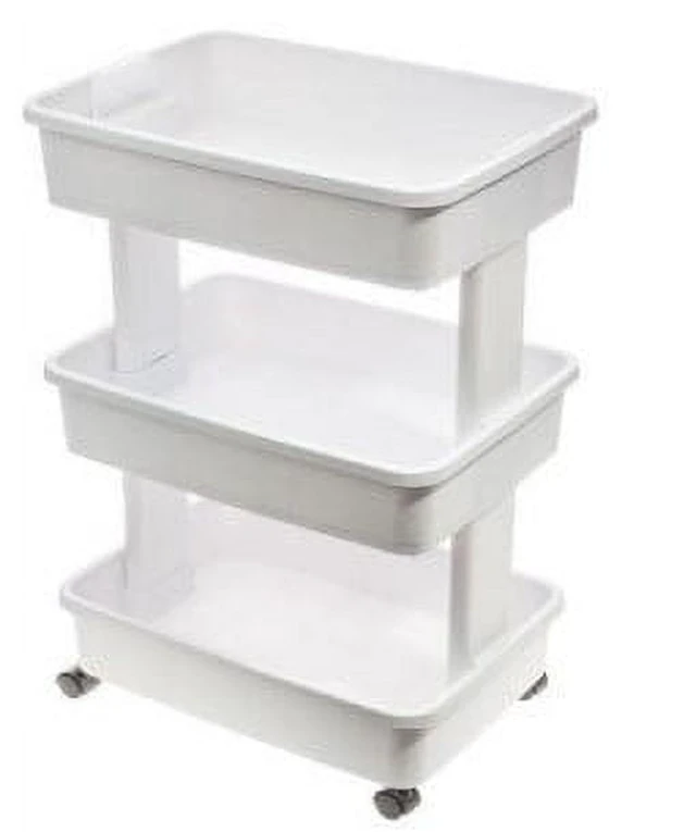 Alt view image 3 of 6 - Mainstays 3-Tier Plastic Rolling Laundry Cart, Arctic White