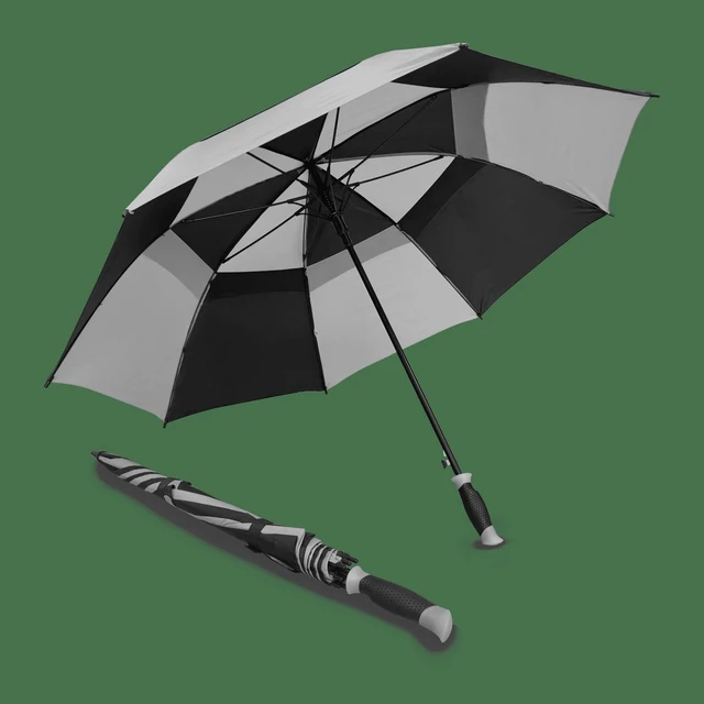 Main image of Weather Station Double Canopy Golf Rain Umbrella Gray Black