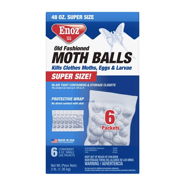 Alt view image 3 of 5 - Enoz Old Fashioned Naphthalene Moth Balls, 6 Single-Use Packets, 48 oz