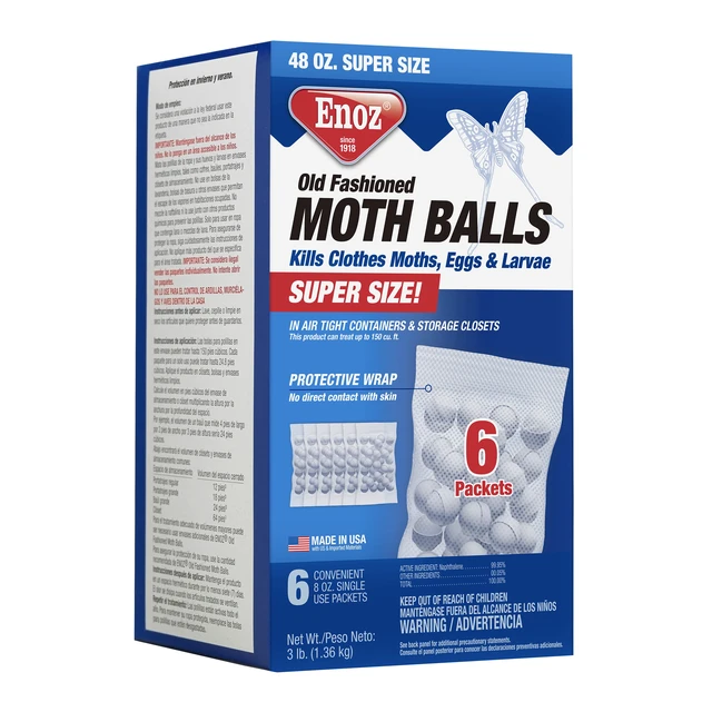Alt view image 5 of 5 - Enoz Old Fashioned Naphthalene Moth Balls, 6 Single-Use Packets, 48 oz