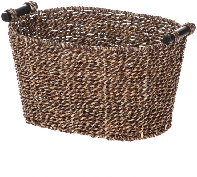 Main image of Mainstays Brown Oval 2-Hue Seagrass Storage Basket with Wooden Side Handles, 8.31 in x 10 in x 14.31 in