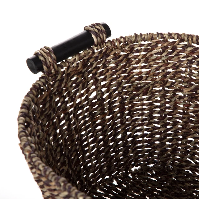 Alt view image 2 of 6 - Mainstays Brown Oval 2-Hue Seagrass Storage Basket with Wooden Side Handles, 8.31 in x 10 in x 14.31 in