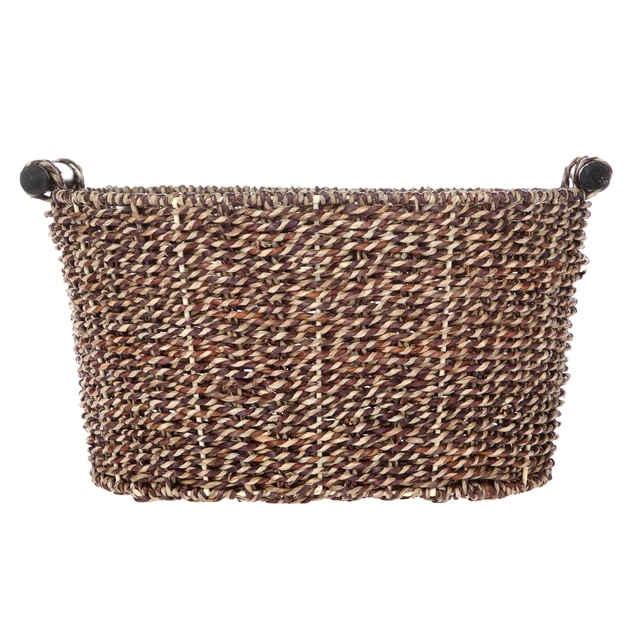 Alt view image 3 of 6 - Mainstays Brown Oval 2-Hue Seagrass Storage Basket with Wooden Side Handles, 8.31 in x 10 in x 14.31 in