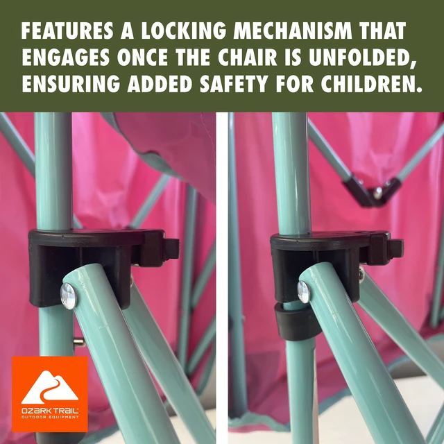 Alt view image 2 of 6 - Ozark Trail Kids Canopy Chair with Safety Lock, 125 lb Capacity, Pink/Green