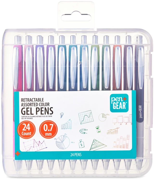 Main image of Pen+Gear Retractable Gel Pens, Medium Point, 0.7mm, Assorted Colors, 24 Count
