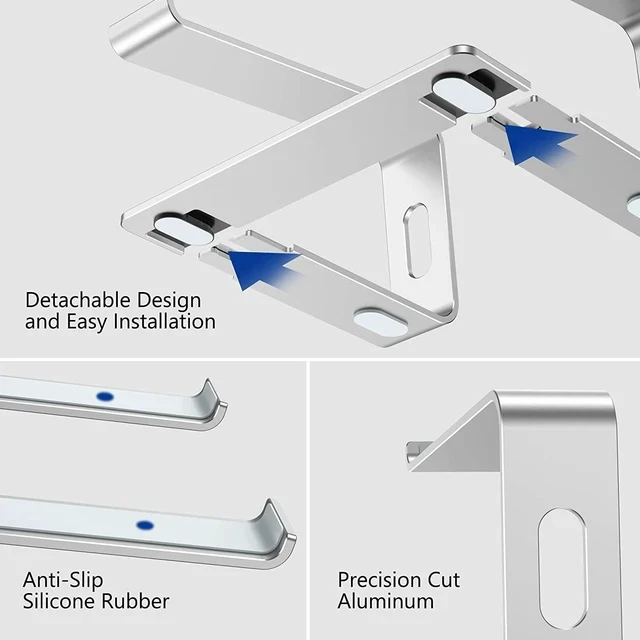 Alt view image 5 of 7 - LS03 Aluminum Laptop Stand Ergonomic Detachable Computer Stand Notebook Riser Compatible with Air Pro HP More 10-15.6 Laptops Silver