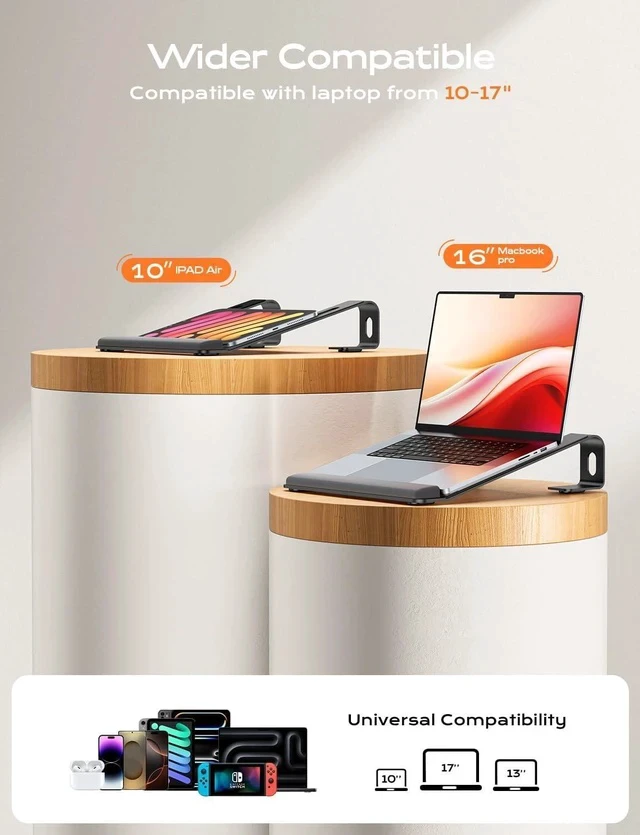 Alt view image 5 of 7 - Laptop Stand for Desk Metal Laptop Stand with Wrist Support Ergonomic Detachable Laptop Riser Aluminum Protable Computer Stand for MacBook Air Pro HP XPS HP (10-17) Laptops - Black