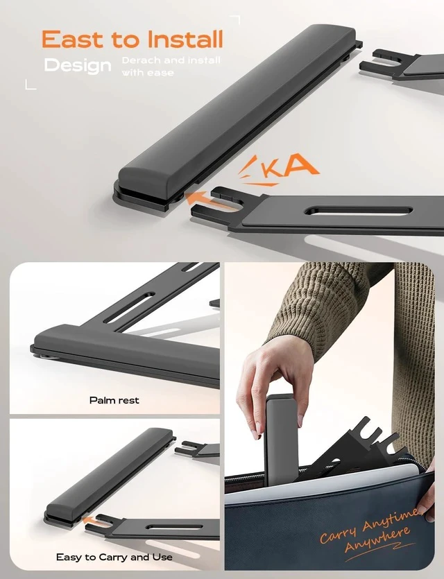 Alt view image 7 of 7 - Laptop Stand for Desk Metal Laptop Stand with Wrist Support Ergonomic Detachable Laptop Riser Aluminum Protable Computer Stand for MacBook Air Pro HP XPS HP (10-17) Laptops - Black
