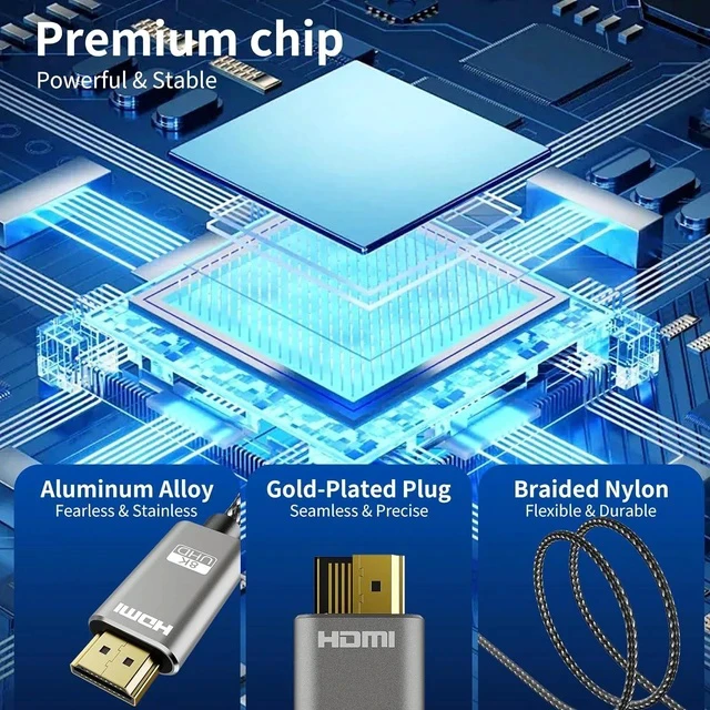 Alt view image 4 of 7 - 8K DisplayPort to HDMI Cable 6 ft 8K@60Hz 4K@240Hz 2K@240HZ Nylon Braided Unidirectional DisplayPort 1.4 Source to HDMI 2.1 Display DP to HDMI Compatible with PC AMD Monitor HP