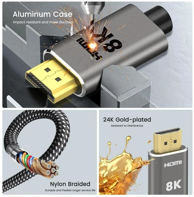 Alt view image 7 of 7 - 8K DisplayPort to HDMI Cable 6 ft 8K@60Hz 4K@240Hz 2K@240HZ Nylon Braided Unidirectional DisplayPort 1.4 Source to HDMI 2.1 Display DP to HDMI Compatible with PC AMD Monitor HP