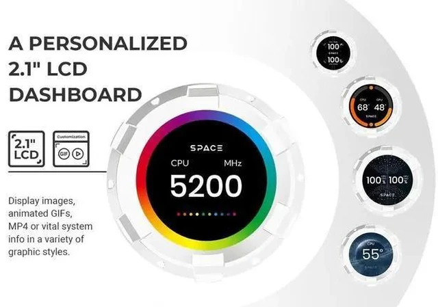 Main image of ID-COOLING SL360 White CPU Liquid Cooler with Display, Customizable 2.1" LCD Display for Images or Performance Metrics, 360mm AIO Cooler, Three AF127 ARGB Fans, Fits Intel/AMD