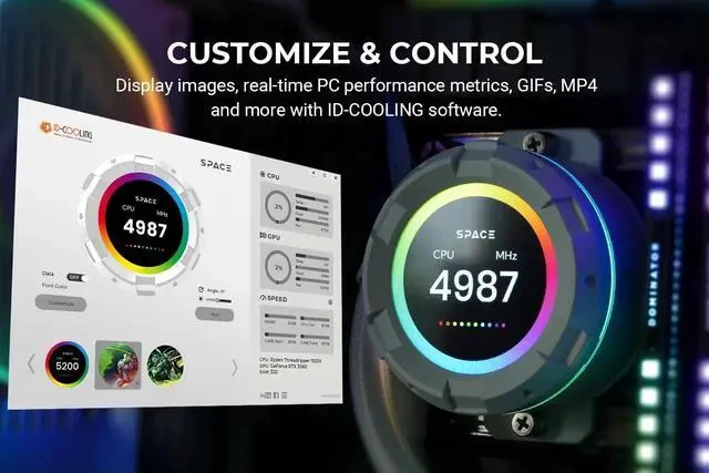 Alt view image 2 of 4 - ID-COOLING SL360 White CPU Liquid Cooler with Display, Customizable 2.1" LCD Display for Images or Performance Metrics, 360mm AIO Cooler, Three AF127 ARGB Fans, Fits Intel/AMD