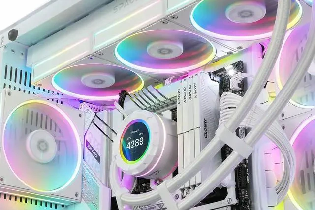 Alt view image 3 of 4 - ID-COOLING SL360 White CPU Liquid Cooler with Display, Customizable 2.1" LCD Display for Images or Performance Metrics, 360mm AIO Cooler, Three AF127 ARGB Fans, Fits Intel/AMD
