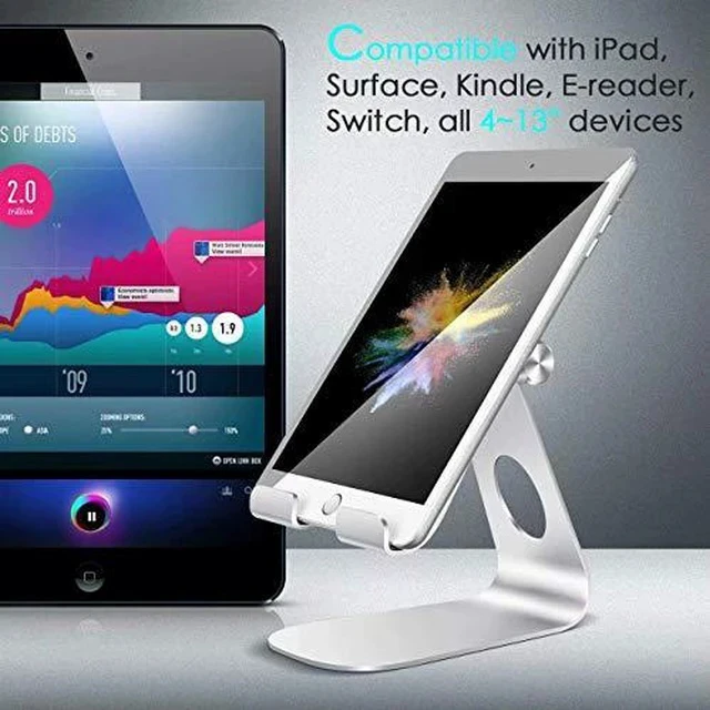 Alt view image 7 of 7 - Tablet Stand Adjustable Tablet Stand Desktop Stand Holder Dock Compatible with Tablet Such as iPad 2018 Pro 97 105 Air Mini 4 3 2 Kindle Nexus Tab EReader 413 Silver