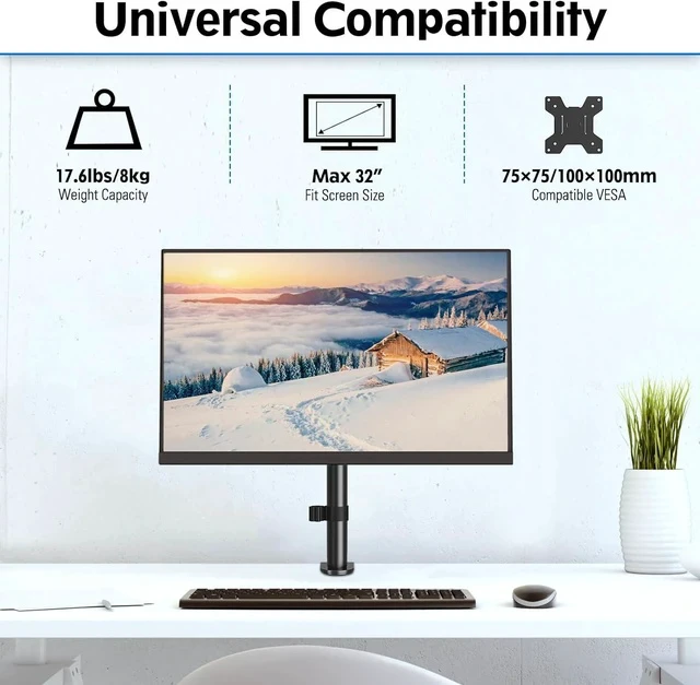 Alt view image 2 of 7 - MOUNTUP Single Monitor Mount, Adjustable Monitor Stand for Max 32 Inch Flat Curved Computer Screen, Monitors Arm Desk Mount Fit VESA 75x75& 100x100, up to 17.6lbs, with C-Clamp and Grommet Base, Black
