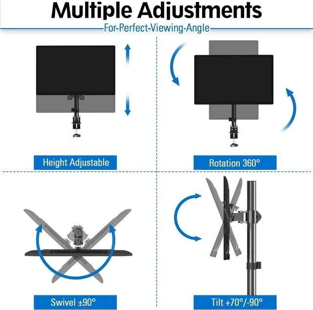 Alt view image 3 of 7 - MOUNTUP Single Monitor Mount, Adjustable Monitor Stand for Max 32 Inch Flat Curved Computer Screen, Monitors Arm Desk Mount Fit VESA 75x75& 100x100, up to 17.6lbs, with C-Clamp and Grommet Base, Black