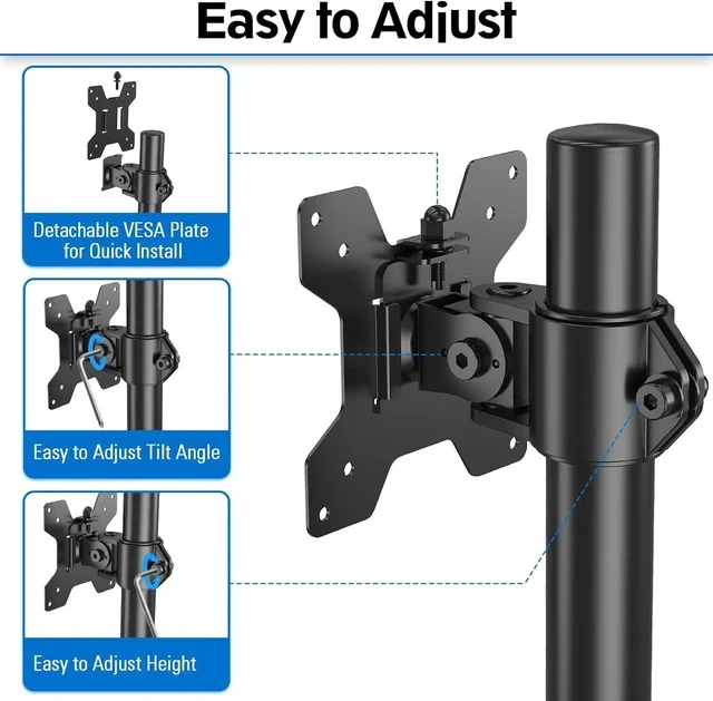 Alt view image 5 of 7 - MOUNTUP Single Monitor Mount, Adjustable Monitor Stand for Max 32 Inch Flat Curved Computer Screen, Monitors Arm Desk Mount Fit VESA 75x75& 100x100, up to 17.6lbs, with C-Clamp and Grommet Base, Black
