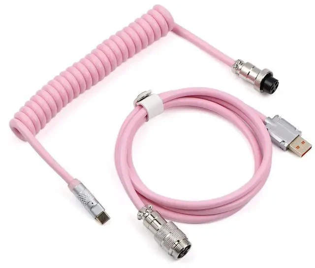 Alt view image 3 of 6 - Puff Aviator Coiled USB Cable, Type C Detachable Mechanical Gaming Keyboard Cable for Win/Mac/Gamers, Suitable for RT100/TH68 PRO/TH80 PRO/TH96/TH80 SE/CIDOO V65. etc(Puff Pink)