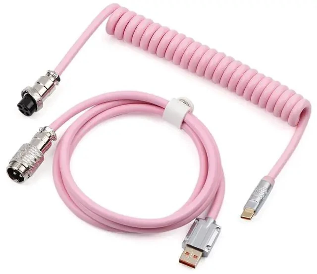 Alt view image 2 of 6 - Puff Aviator Coiled USB Cable, Type C Detachable Mechanical Gaming Keyboard Cable for Win/Mac/Gamers, Suitable for RT100/TH68 PRO/TH80 PRO/TH96/TH80 SE/CIDOO V65. etc(Puff Pink)