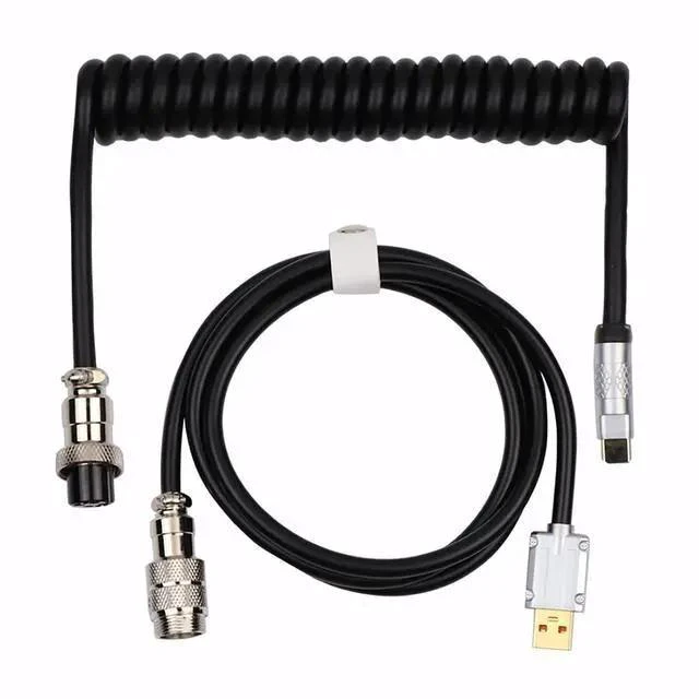 Main image of Puff Aviator Coiled USB Cable, Type C Detachable Mechanical Gaming Keyboard Cable for Win/Mac/Gamers, Suitable for RT100/TH68 PRO/TH80 PRO/TH96/TH80 SE/CIDOO V65. etc(Puff Black)