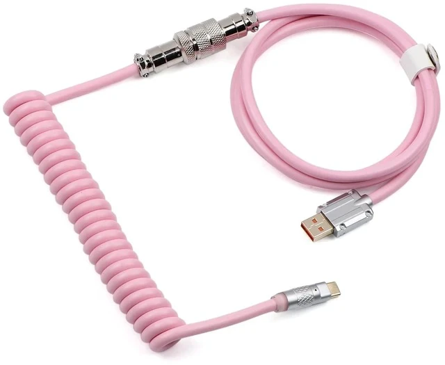 Alt view image 4 of 6 - Puff Aviator Coiled USB Cable, Type C Detachable Mechanical Gaming Keyboard Cable for Win/Mac/Gamers, Suitable for RT100/TH68 PRO/TH80 PRO/TH96/TH80 SE/CIDOO V65. etc(Puff Pink)