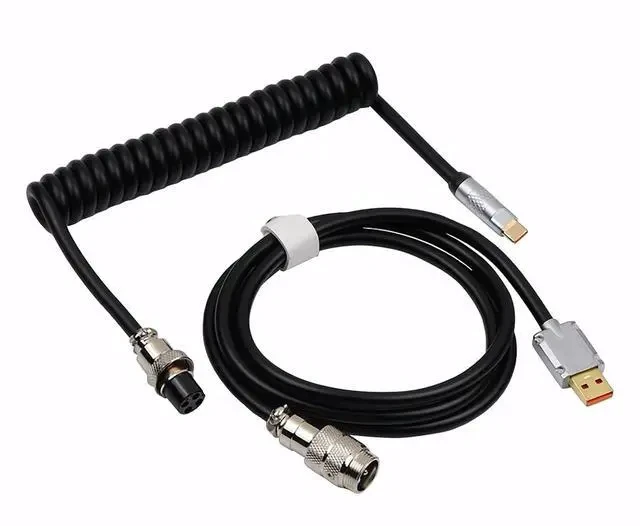 Alt view image 2 of 6 - Puff Aviator Coiled USB Cable, Type C Detachable Mechanical Gaming Keyboard Cable for Win/Mac/Gamers, Suitable for RT100/TH68 PRO/TH80 PRO/TH96/TH80 SE/CIDOO V65. etc(Puff Black)