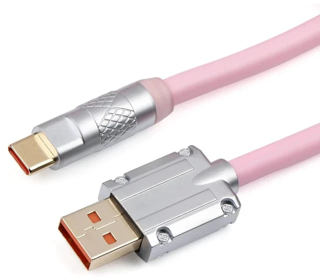 Alt view image 6 of 6 - Puff Aviator Coiled USB Cable, Type C Detachable Mechanical Gaming Keyboard Cable for Win/Mac/Gamers, Suitable for RT100/TH68 PRO/TH80 PRO/TH96/TH80 SE/CIDOO V65. etc(Puff Pink)