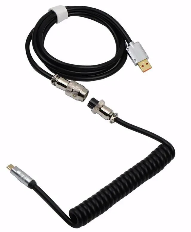 Alt view image 5 of 6 - Puff Aviator Coiled USB Cable, Type C Detachable Mechanical Gaming Keyboard Cable for Win/Mac/Gamers, Suitable for RT100/TH68 PRO/TH80 PRO/TH96/TH80 SE/CIDOO V65. etc(Puff Black)