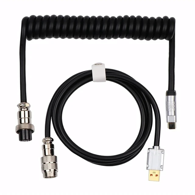 Alt view image 6 of 6 - Puff Aviator Coiled USB Cable, Type C Detachable Mechanical Gaming Keyboard Cable for Win/Mac/Gamers, Suitable for RT100/TH68 PRO/TH80 PRO/TH96/TH80 SE/CIDOO V65. etc(Puff Black)