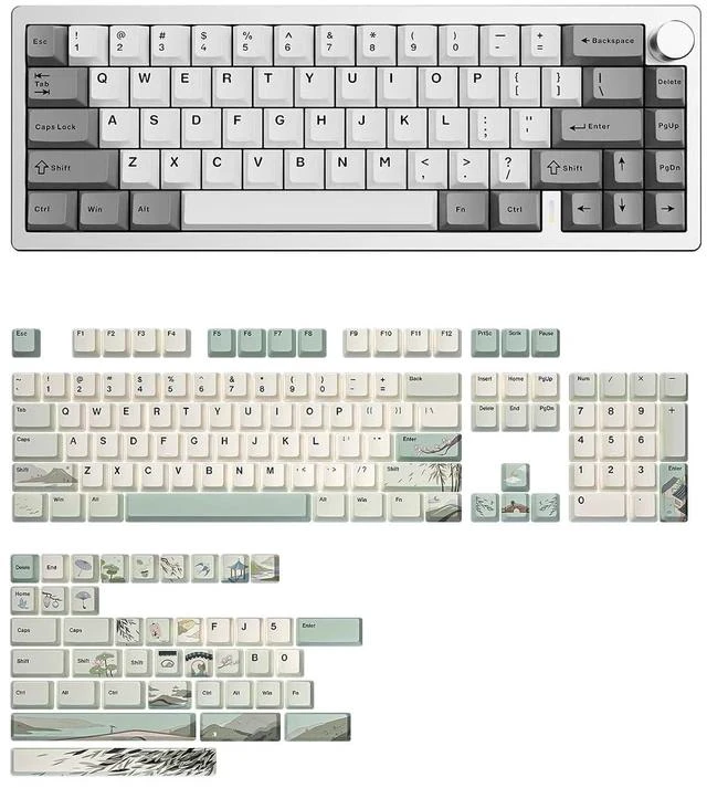 Main image of AL68 Keyboard (Silver, Cocoa Cream V2),Spring Tea Keycap Cherry(Cherry Profile, Spring Tea)
