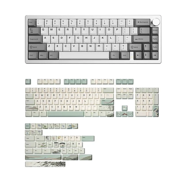 Alt view image 2 of 2 - AL68 Keyboard (Silver, Cocoa Cream V2),Spring Tea Keycap Cherry(Cherry Profile, Spring Tea)