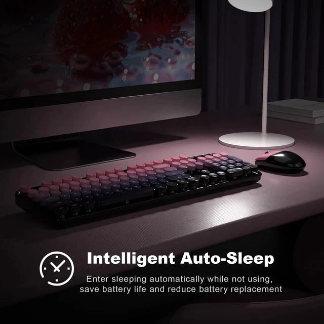Alt view image 4 of 5 - Wireless Keyboard and Mouse Combo - GEEZER Rose-Pink Gradient Full-Sized Colorful Keyboard 104 Keys - USB 2.4 G Receiver Plug Play with Round Keycap Typewriter Keyboards, for Windows, PC, Lapto
