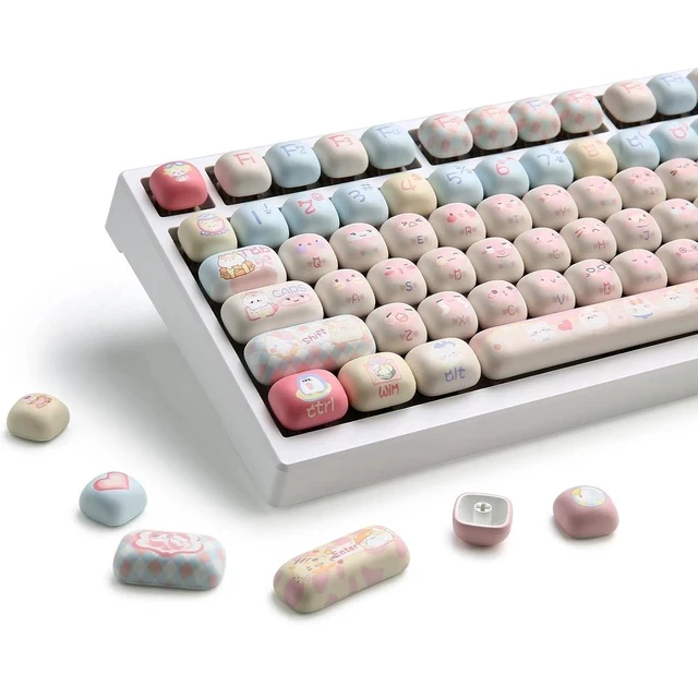 Alt view image 2 of 2 - Cute Pink Kitten Custom Keycaps, 141 Keys Dye Sub PBT MOG Profile Keycap Set for Mechanical Gaming K