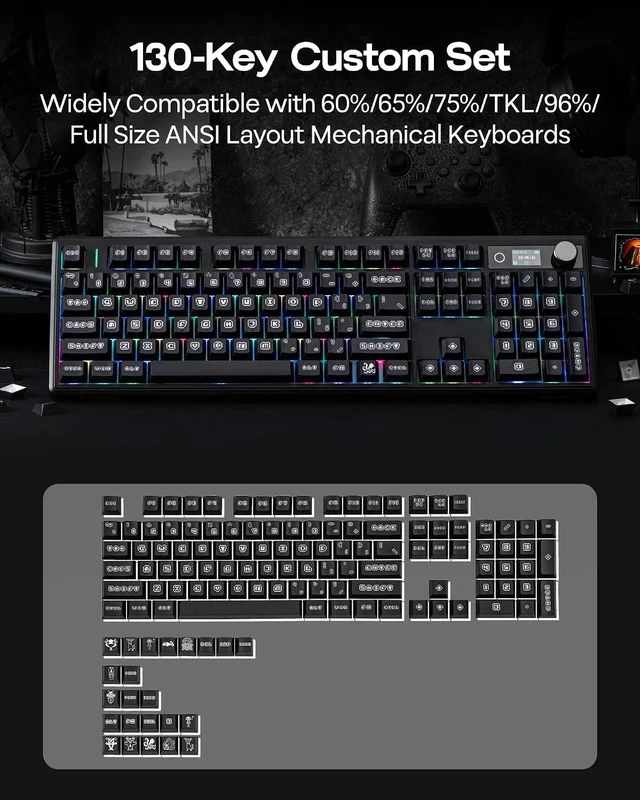 Alt view image 6 of 7 - x vvyruus Retromania Keycaps Set - 130 Keys Five-Side Dye-sub PBT Keycaps, Cherry Profile, MX-Style Compatible for 60%/65%/75%/TKL/96%/Full Size ANSI Layout Mechanical Gaming Keyboards