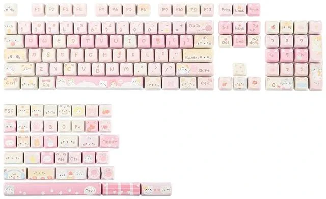 Main image of Cute Cat Keycaps Set, Mao Profile, PBT/PC Keycap for MX Switches Mechanical Keyboard, Compatible wit