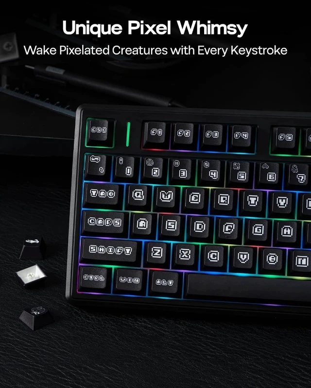 Alt view image 4 of 7 - x vvyruus Retromania Keycaps Set - 130 Keys Five-Side Dye-sub PBT Keycaps, Cherry Profile, MX-Style Compatible for 60%/65%/75%/TKL/96%/Full Size ANSI Layout Mechanical Gaming Keyboards