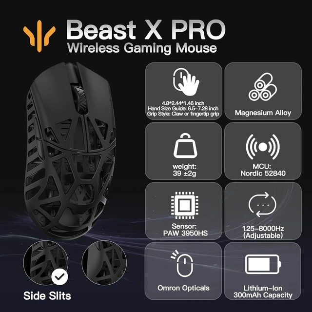 Alt view image 2 of 7 - WLMOUSE Beast X Pro Magnesium Gaming Mouse(Black,OM Switch,Side Slits)+ZETSUMEOW JUE 2.0 Mouse Pad(White)