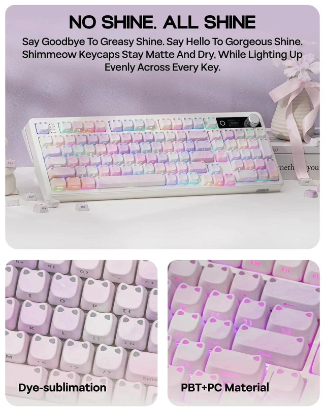 Alt view image 4 of 7 - Shimmeow Cute Cat Themed Keycaps Set for MX Mechanical Keyboard | 113 Keys, Shine Through, MAO Profile, PBT+PC Material, Compatible for 60%/65%/75%/TKL/96%/Full-Sized ANSI Layout (Twilight)
