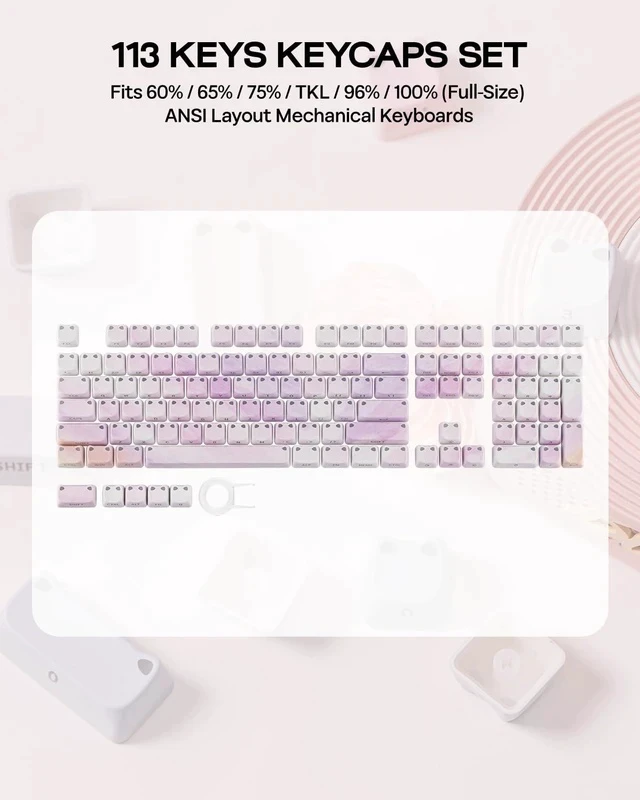 Alt view image 7 of 7 - Shimmeow Cute Cat Themed Keycaps Set for MX Mechanical Keyboard | 113 Keys, Shine Through, MAO Profile, PBT+PC Material, Compatible for 60%/65%/75%/TKL/96%/Full-Sized ANSI Layout (Twilight)