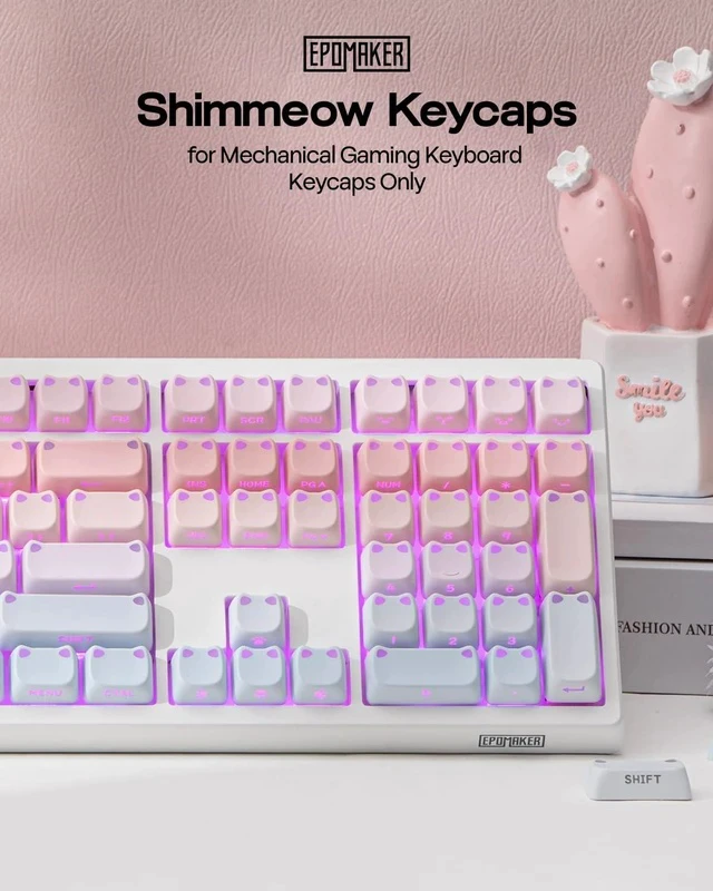 Alt view image 2 of 7 - Shimmeow Cute Cat Themed Keycaps Set for MX Mechanical Keyboard | 113 Keys, Shine Through, MAO Profile, PBT+PC Material, Compatible for 60%/65%/75%/TKL/96%/Full-Sized ANSI Layout (Nebula)