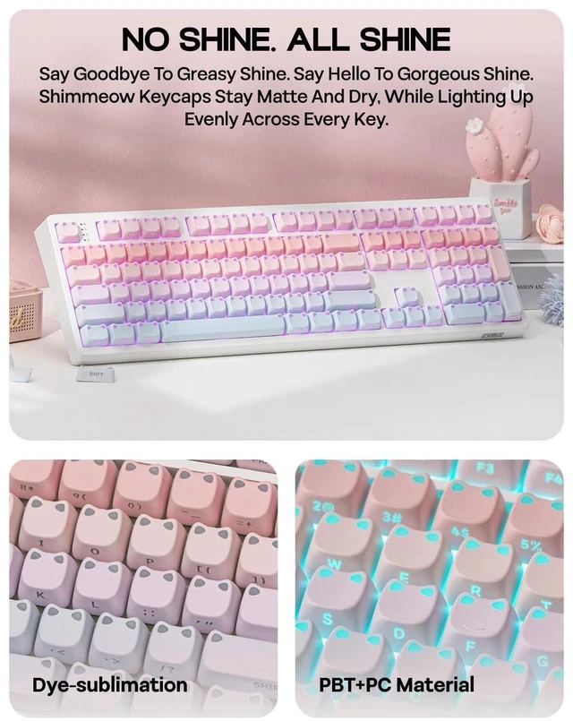 Alt view image 4 of 7 - Shimmeow Cute Cat Themed Keycaps Set for MX Mechanical Keyboard | 113 Keys, Shine Through, MAO Profile, PBT+PC Material, Compatible for 60%/65%/75%/TKL/96%/Full-Sized ANSI Layout (Nebula)