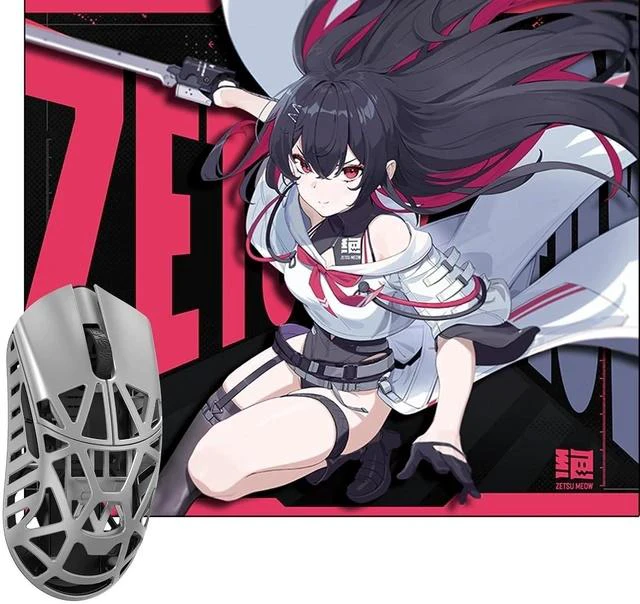 Main image of WLMOUSE Beast X Mini Pro Magnesium Gaming Mouse(Silver,OM Switch,Side Slits)+ZETSUMEOW REN Yaiba Mouse Pad(Black)