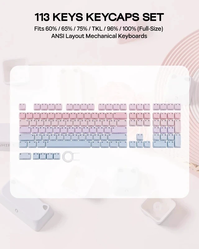 Alt view image 7 of 7 - Shimmeow Cute Cat Themed Keycaps Set for MX Mechanical Keyboard | 113 Keys, Shine Through, MAO Profile, PBT+PC Material, Compatible for 60%/65%/75%/TKL/96%/Full-Sized ANSI Layout (Nebula)