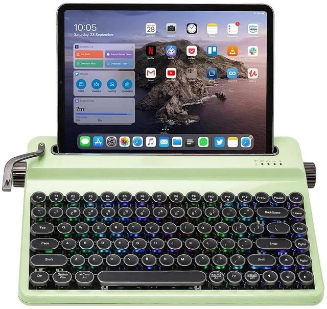 Main image of QL75 Wireless Typewriter Hot Swap Retro Mechanical Keyboard,Punk Round Keycaps,RGB Backlit QMK/VIA P