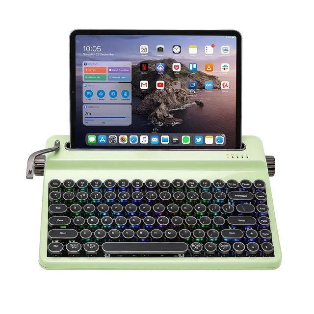 Alt view image 2 of 2 - QL75 Wireless Typewriter Hot Swap Retro Mechanical Keyboard,Punk Round Keycaps,RGB Backlit QMK/VIA P