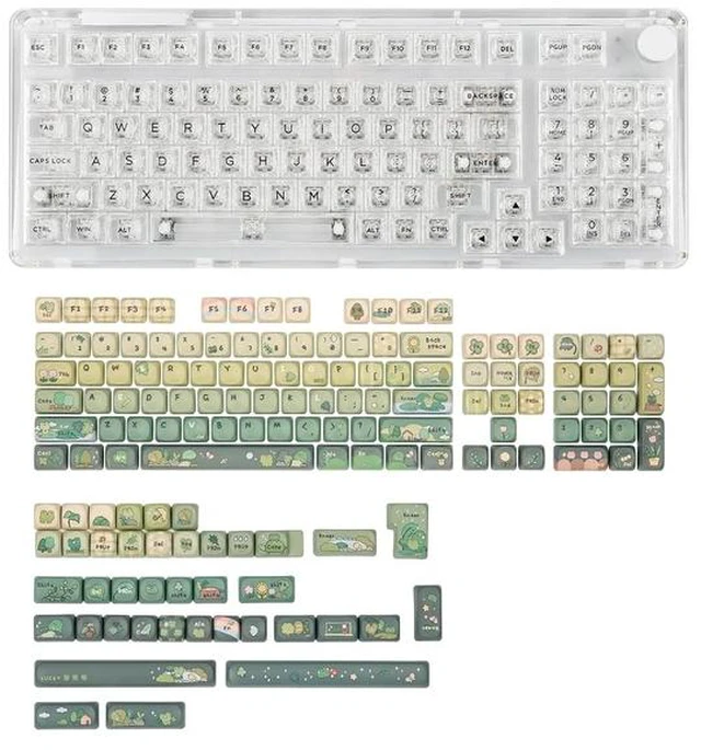 Alt view image 2 of 2 - Phantom 98 Hot Swappable Crystal Mechanical Keyboard with Rainy Froggy Day Keycap Set