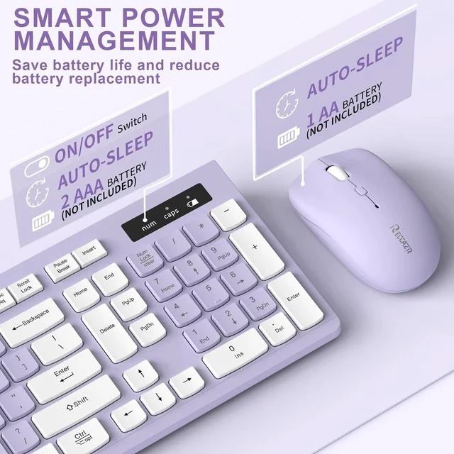 Main image of Wireless Combo (Purple): Full-size 2.4GHz keyboard + adjustable DPI mouse with USB receiver. Silent and stylish, perfect for PC, Windows, Mac, desktop & laptop users for work or home use