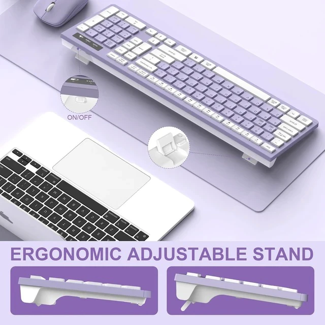 Alt view image 2 of 5 - Wireless Combo (Purple): Full-size 2.4GHz keyboard + adjustable DPI mouse with USB receiver. Silent and stylish, perfect for PC, Windows, Mac, desktop & laptop users for work or home use