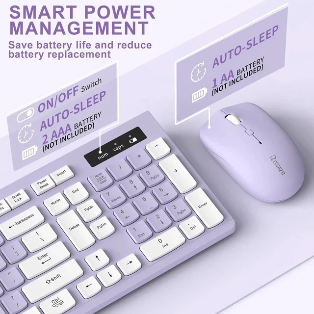 Alt view image 4 of 5 - Wireless Combo (Purple): Full-size 2.4GHz keyboard + adjustable DPI mouse with USB receiver. Silent and stylish, perfect for PC, Windows, Mac, desktop & laptop users for work or home use