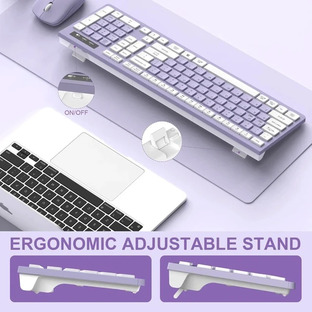 Alt view image 5 of 5 - Wireless Combo (Purple): Full-size 2.4GHz keyboard + adjustable DPI mouse with USB receiver. Silent and stylish, perfect for PC, Windows, Mac, desktop & laptop users for work or home use